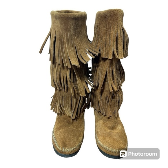 Minnetonka Moccasins 3 Layer Fringe Boots 1632 Brown Sz 7 - Picture 2 of 9